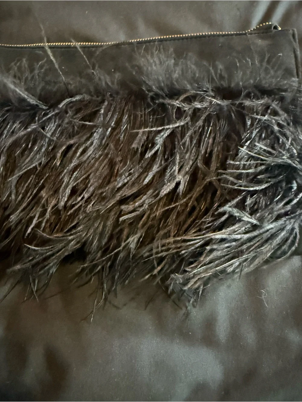 Black Feather Trim Wristlet Clutch